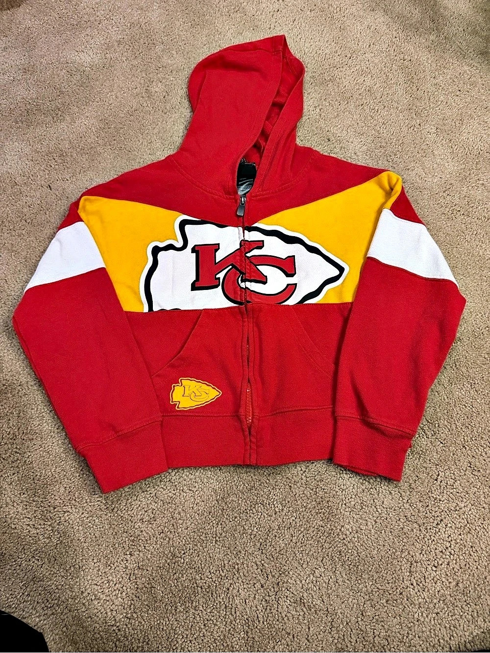 NFL Team Apparel Kansas City Chiefs Boys Size 8 Colorblock Full Zip Hoodie